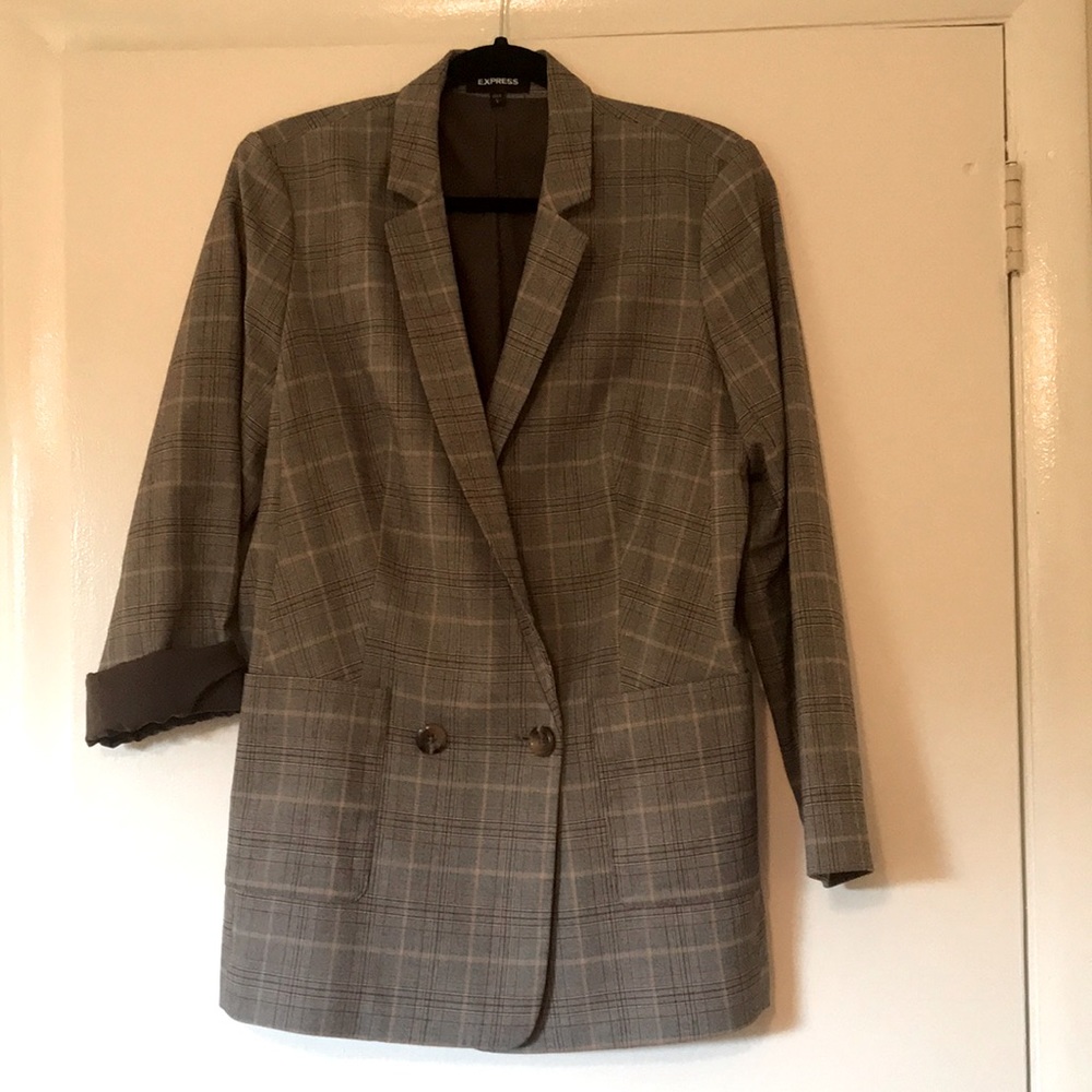 Brown plaid boyfriend blazer